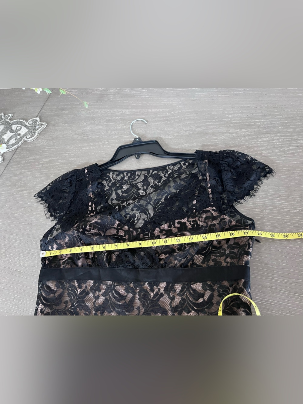 LOFT Black Lace Midi Dress with Nude Lining - Picture 8 of 13
